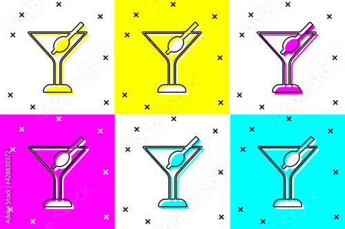 Set Martini glass icon isolated on color background. Cocktail icon. Wine glass icon. Vector
