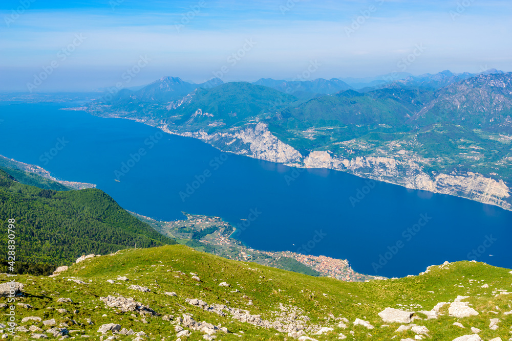Fragment of a nice mountain view Garda Lake from the trail at Monte Baldo in Italy.