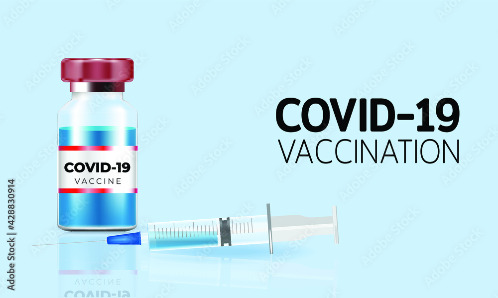 Covid-19 corona virus vaccination with vaccine bottle and syringe injection tool, Coronavirus vaccine banner background, Vector Covid-19 corona virus vaccination with vaccine bottle and syringe injection tool, Coronavirus vaccine banner background, Vector