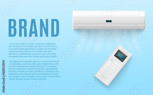 Mockup banner with air conditioning system, realistic vector illustration.