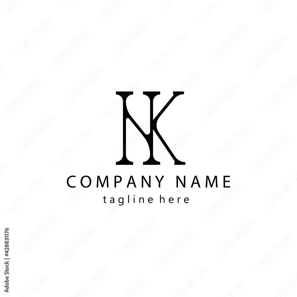 initials NK logo typography outline design vector illustration