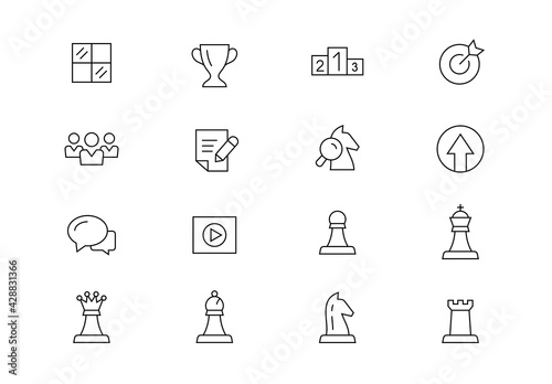 Chess line vector icons. Editable stroke.