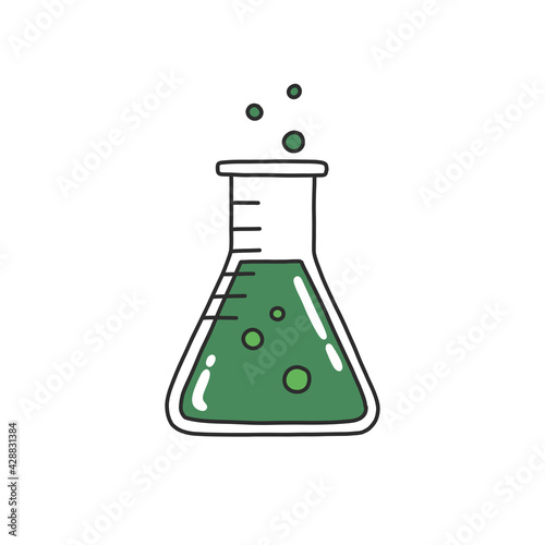 erlenmeyer flask doodle icon, vector color illustration
