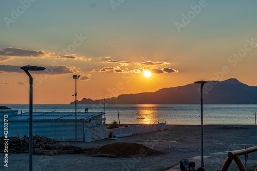 sunset seen from the seafront of Chiavari, Liguria, Italy