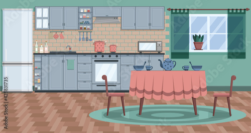 Kitchen with furniture. Cozy kitchen interior.