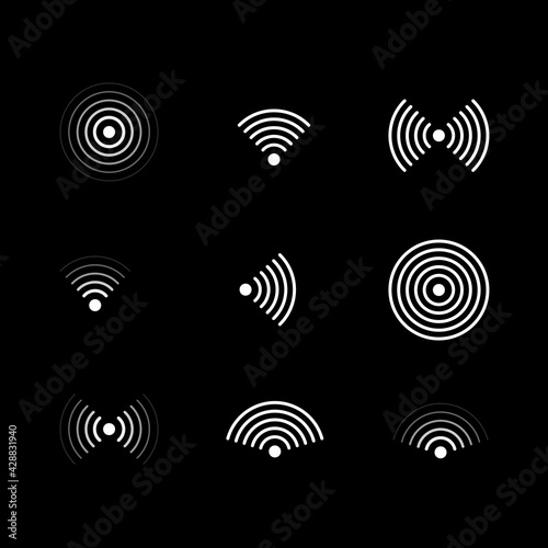 Wifi signal icons over black set illustration