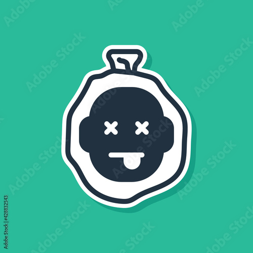Blue Murder icon isolated on green background. Body, bleeding, corpse, bleeding icon. Dead head. Concept of crime scene. Vector