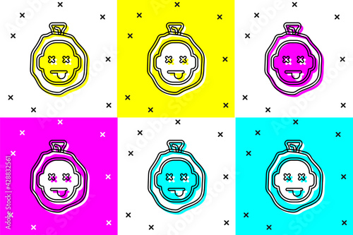 Set Murder icon isolated on color background. Body, bleeding, corpse, bleeding icon. Dead head. Concept of crime scene. Vector