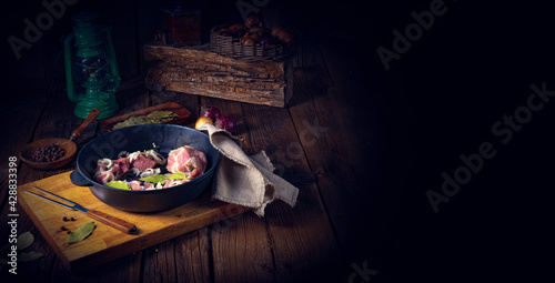 Raw East Frisian Snirtje roast with spices. photo