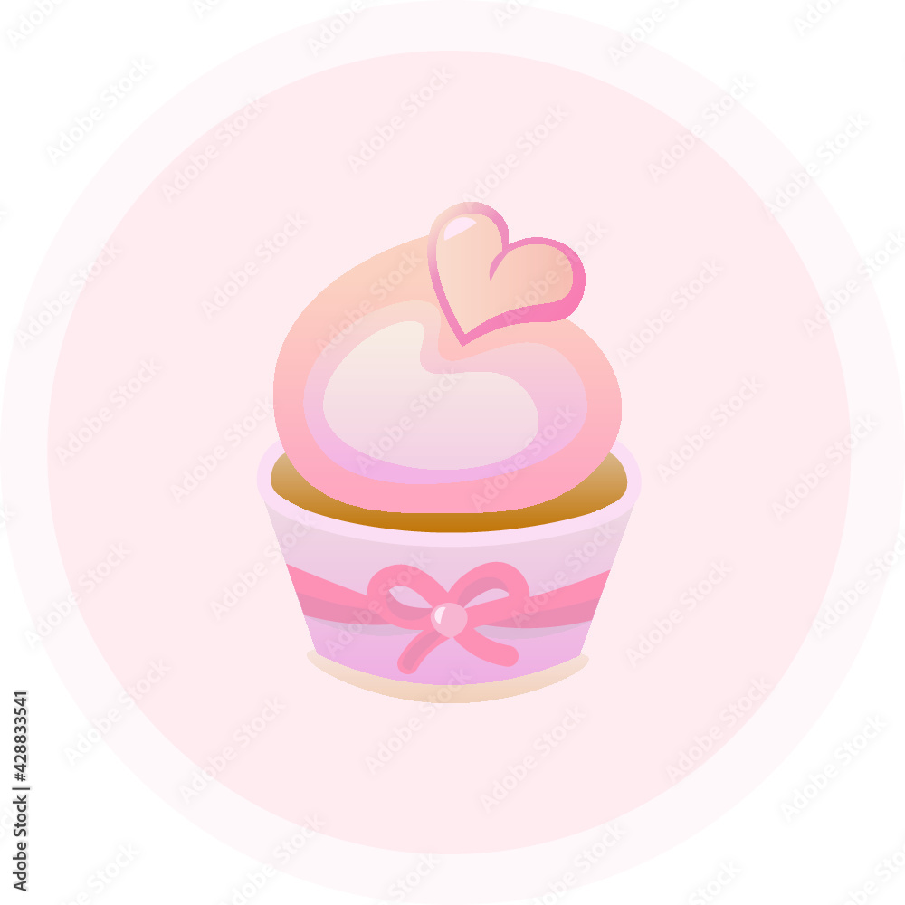 Cupcake pink cream with heart vector isolated on pink background. concept for logo, cards, print Cupcake pink cream with heart vector isolated on pink background. concept for logo, cards, print