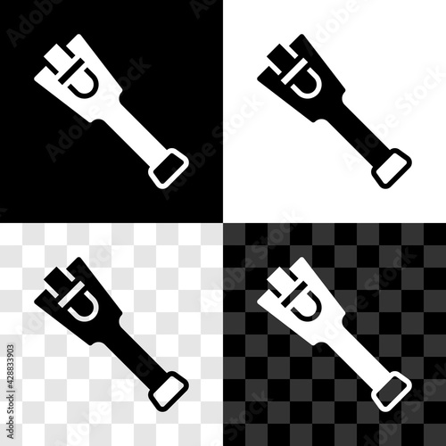 Set Prosthesis leg icon isolated on black and white, transparent background. Futuristic concept of bionic leg, robotic mechanical leg. Vector