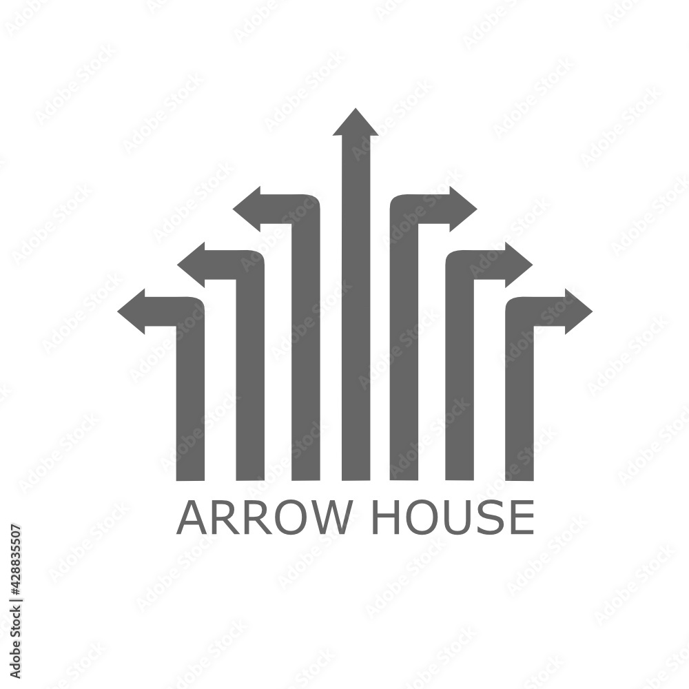 Real estate concept and development with an arrow shaped house design Real estate concept and development with an arrow shaped house design