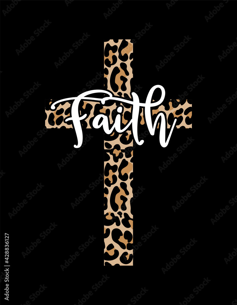 Faith word with Leopard Print Cross - Handdrawn vector calligraphy image in  cross shape. Christianity design. Typography poster. Tattoo. Smart phone  wallpaper. Stock Vector | Adobe Stock