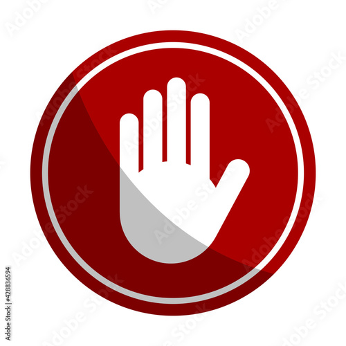 Red Stop Hand Palm Block Round Sign or Adblock or Do Not Enter Icon with Shaded Curved Surface Effect. Vector Image.