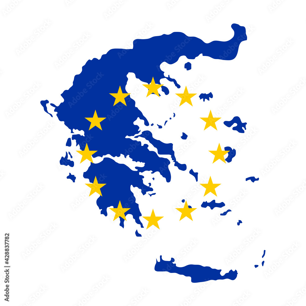 Obraz premium Map of Greece with European Union flag isolated on white background.