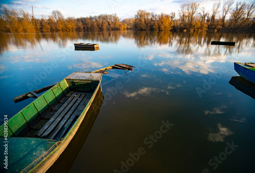 Small boats on the calm lake