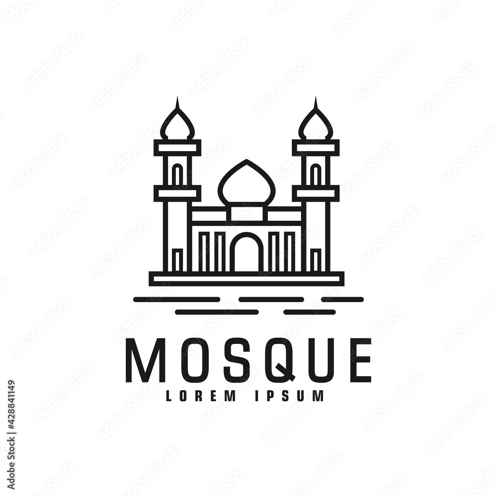 modern mosque illustration logo design with line art style ,icon,symbol,for islamic logo,religion logo vector template