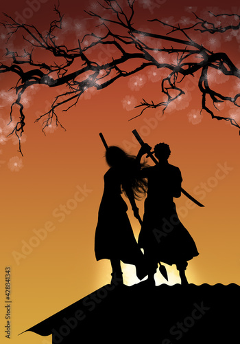 Fighting together silhouette art