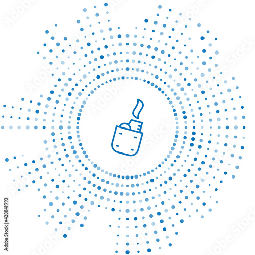 Blue line Lighter icon isolated on white background. Abstract circle random dots. Vector