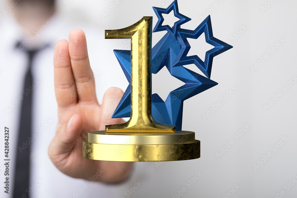 champion gold winner first place in hand