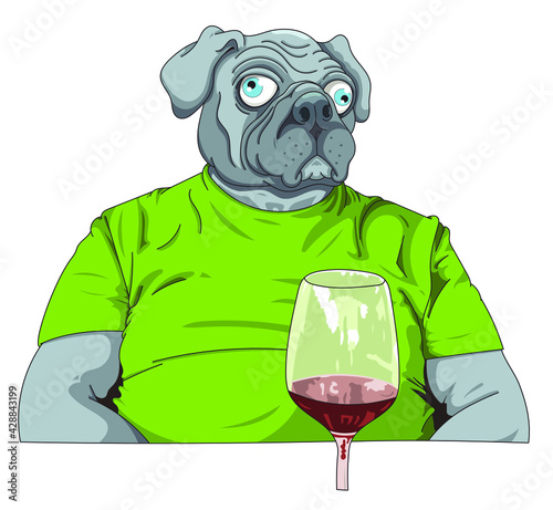 Bouledogue et verre de vin rouge !