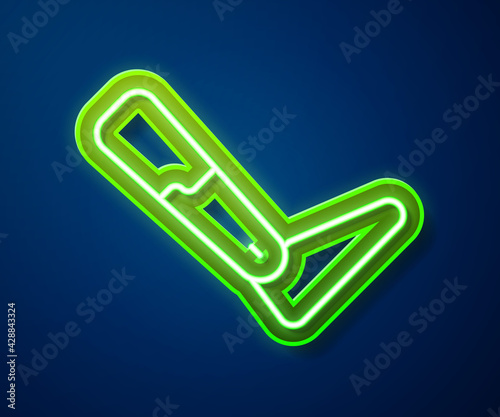 Glowing neon line Prosthesis leg icon isolated on blue background. Futuristic concept of bionic leg, robotic mechanical leg. Vector