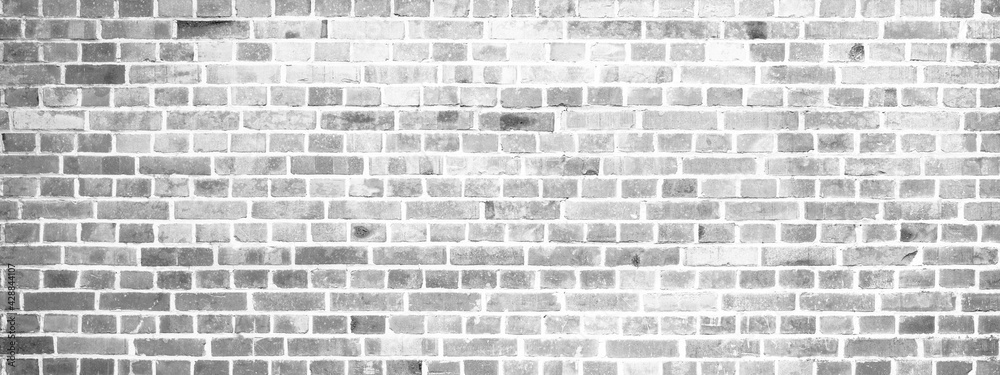 White gray grey grunge light damaged rustic brick wall masonry brickwork stonework texture background banner panorama