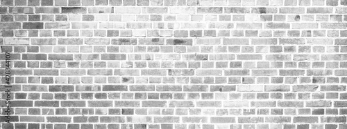 White gray grey grunge light damaged rustic brick wall masonry brickwork stonework texture background banner panorama