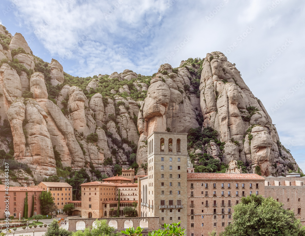 Famous monastery Santa Maria de Montserrat Abbey. Catalonia, Spain