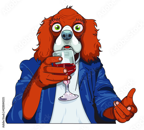 Chien avec verre de vin photo