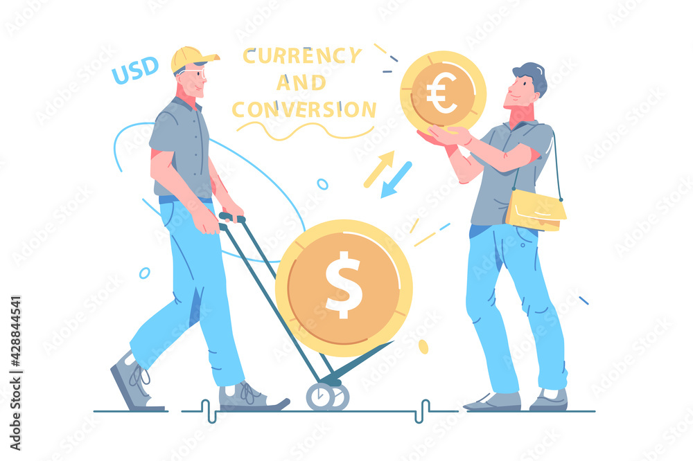 Man busy with currency conversion process Man busy with currency conversion process