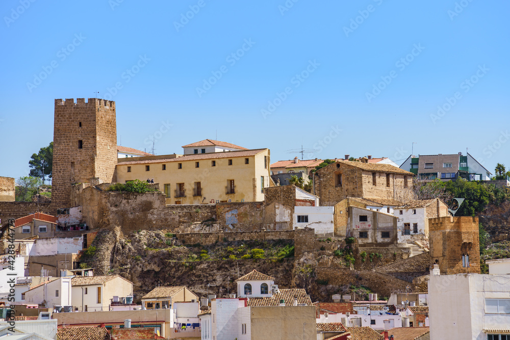 Panoramic view of Buñol and its castle in Valencia Spain.