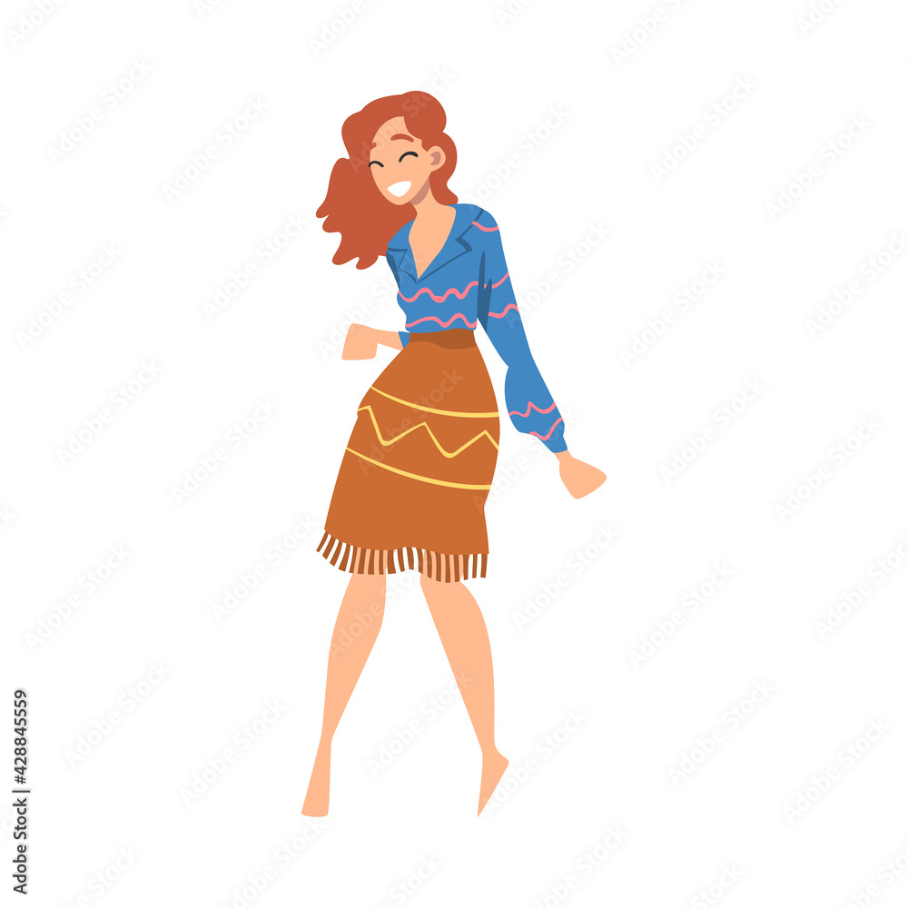 Happy Pretty Woman Character, Girl Wearing Retro Style Clothing Dancing at Disco Party Cartoon Vector Illustration Happy Pretty Woman Character, Girl Wearing Retro Style Clothing Dancing at Disco Party Cartoon Vector Illustration