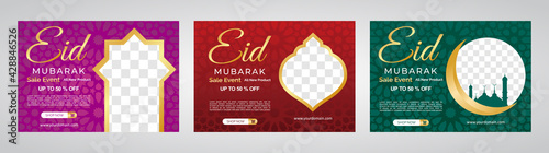 Eid Mubarak Sale creative vector social media post template collection. Eid Mubarak Modern social media post feed. Perfect for social media post.