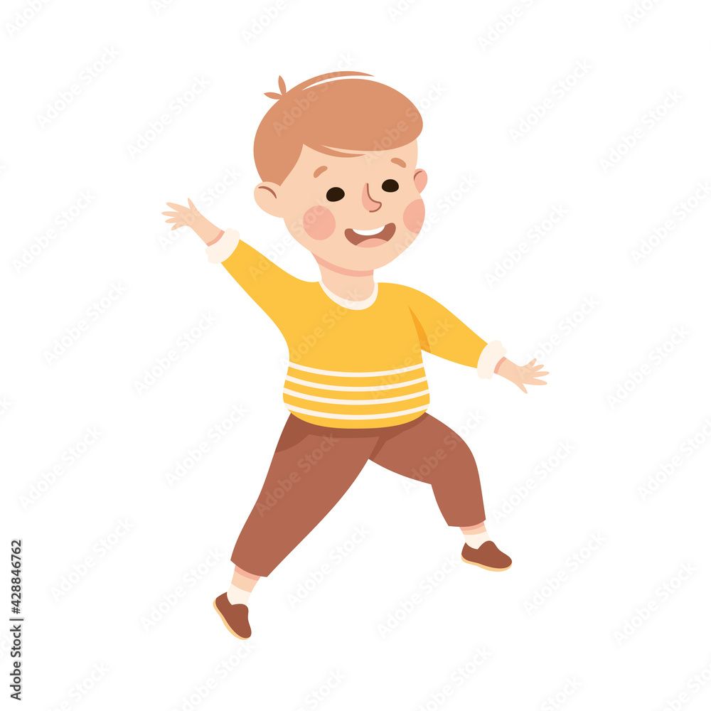 Adorable Boy Running, Happy Preschool Kid Having Fun on Isolated White Background Vector Illustration