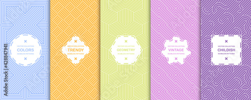Collection of bright colorful striped patterns. Vibrant textile backgrounds. Vector geometric endless textures