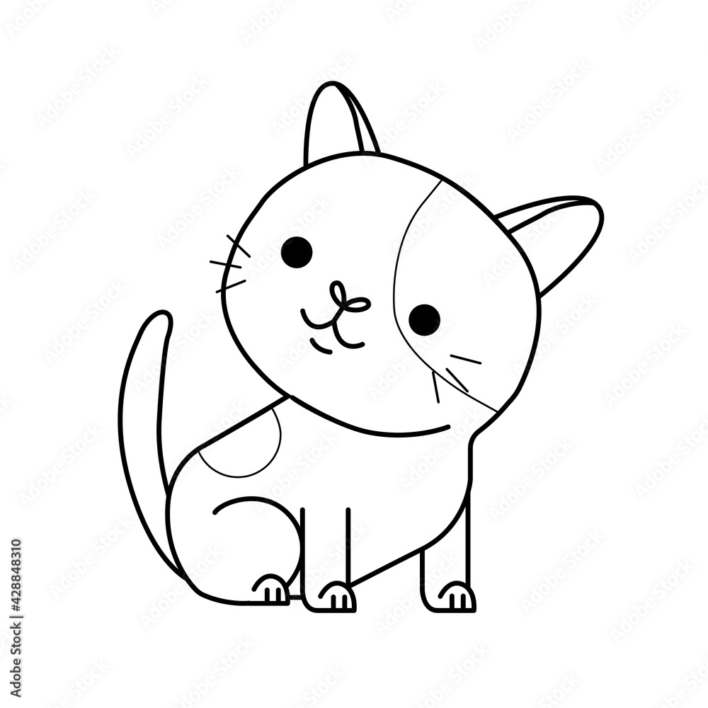 Funny and cute cartoon cat, black and white line art vector illustration Funny and cute cartoon cat, black and white line art vector illustration