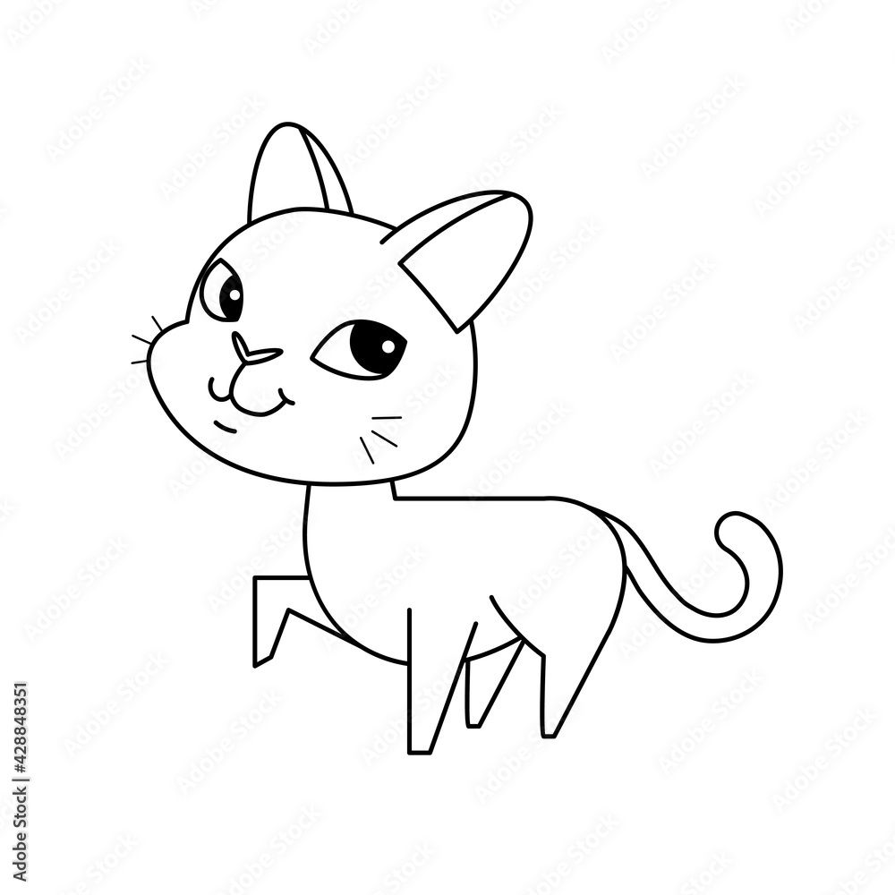 Naklejka premium Funny and cute cartoon cat, black and white line art vector illustration