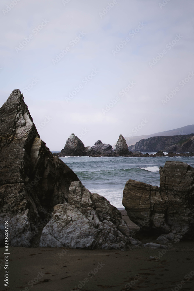landscape photography of cliffs with Galician beaches, cliffs of loiba