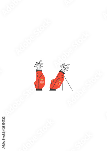 Golf bag with clubs. Golfer sports equipment. flat style
