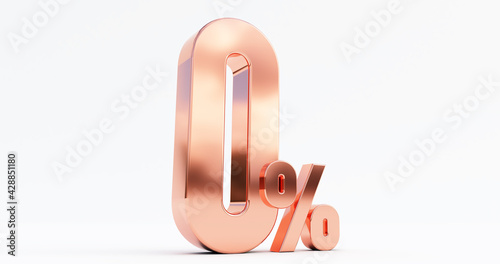 3D render of 0 percent off, bronze zero percent isolated on a white background.