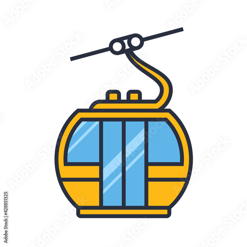 Ski resort chairlift icon, mountain cableway, modern alpine ropeway cabin, vector
