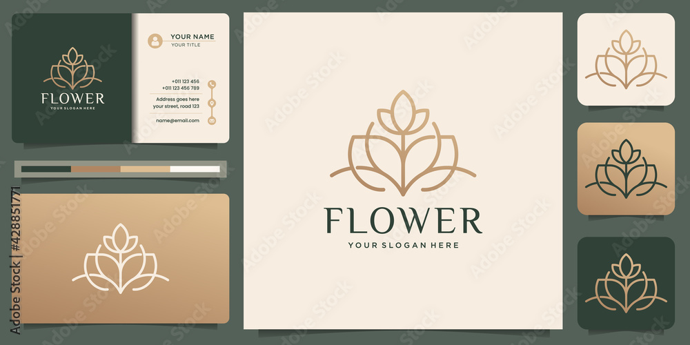 Fototapeta premium Minimalist elegant flower rose for luxury beauty salon, fashion, skin care, cosmetic, yoga and spa products. logo templates and business card design.Premium Vector
