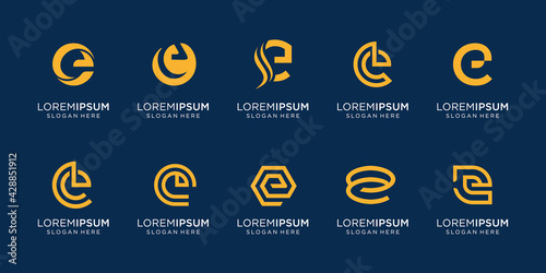 Set letter e logo template. icons for business of luxury, elegant, simple. Premium Vector