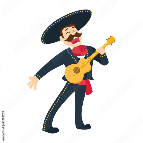 Isolated traditional mexican mariachi guitarist cartoon - Vector