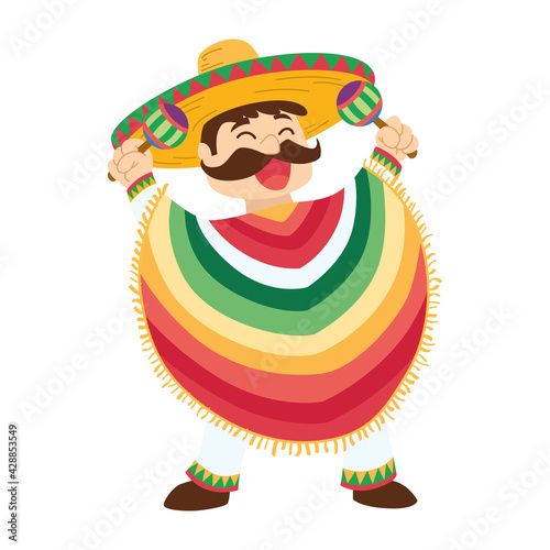 Man with a traditional mexian dress playing maracas - Vrctor