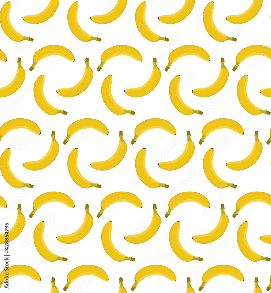 Bananas seamless vector pattern on a white background. Yellow banana. Wrapping paper, banner, poster, print. Vector illustration. Bananas seamless vector pattern on a white background. Yellow banana. Wrapping paper, banner, poster, print. Vector illustration.