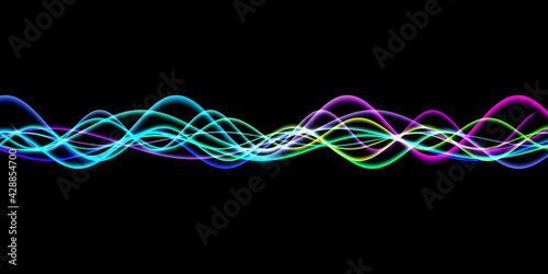 Speaking sound wave lines illustration. Rainbow gradient motion abstract background.