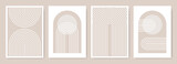 Arches abstract posters. Arc print set in minimalistic style. Boho home decor of circles and lines in pastel colors. Rainbow wall art illustrations.