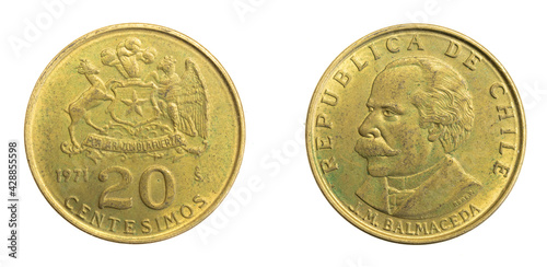 Chile twenty centesimos coin on a white isolated background photo